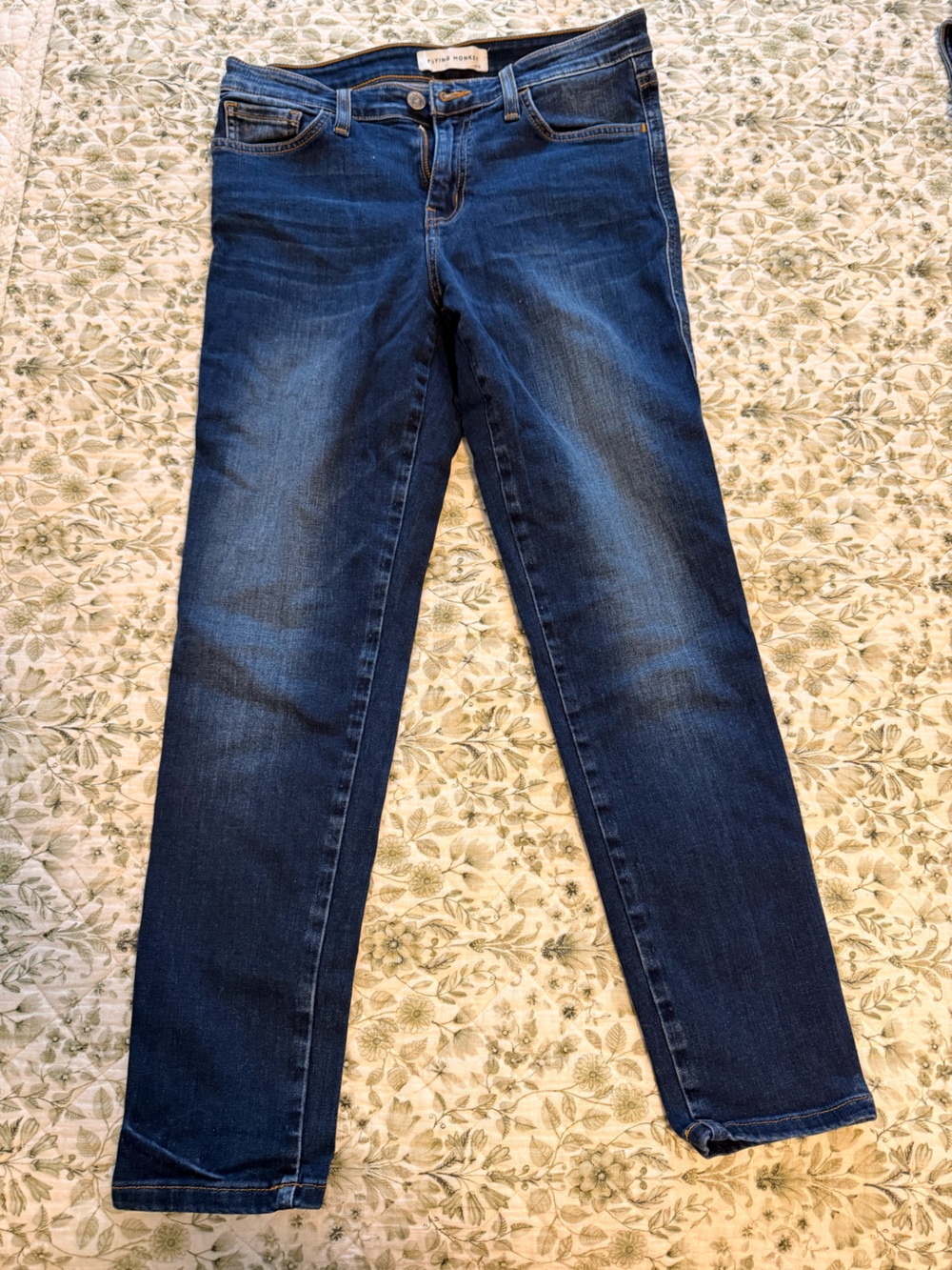 Flying Monkey Blue Denim Jeans with Brown Stitching